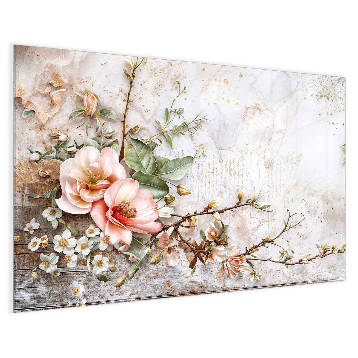 4 mm Glas statt lackiertem Blech – Magnettafel - Magnolien auf Holz