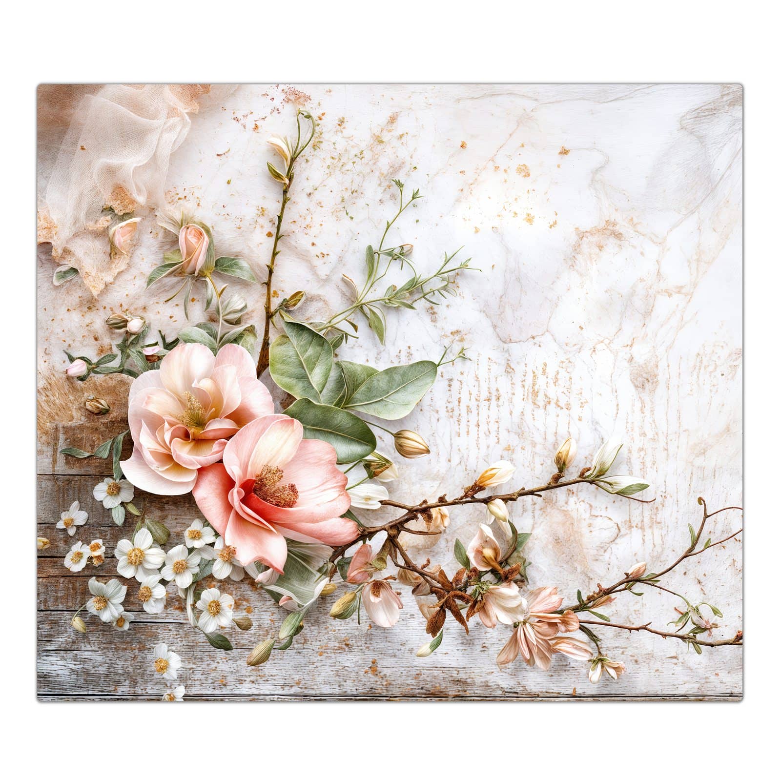 1-teilige Herdabdeckplatte mit Warme Blumenarrangement-Motiv in der Frontansicht