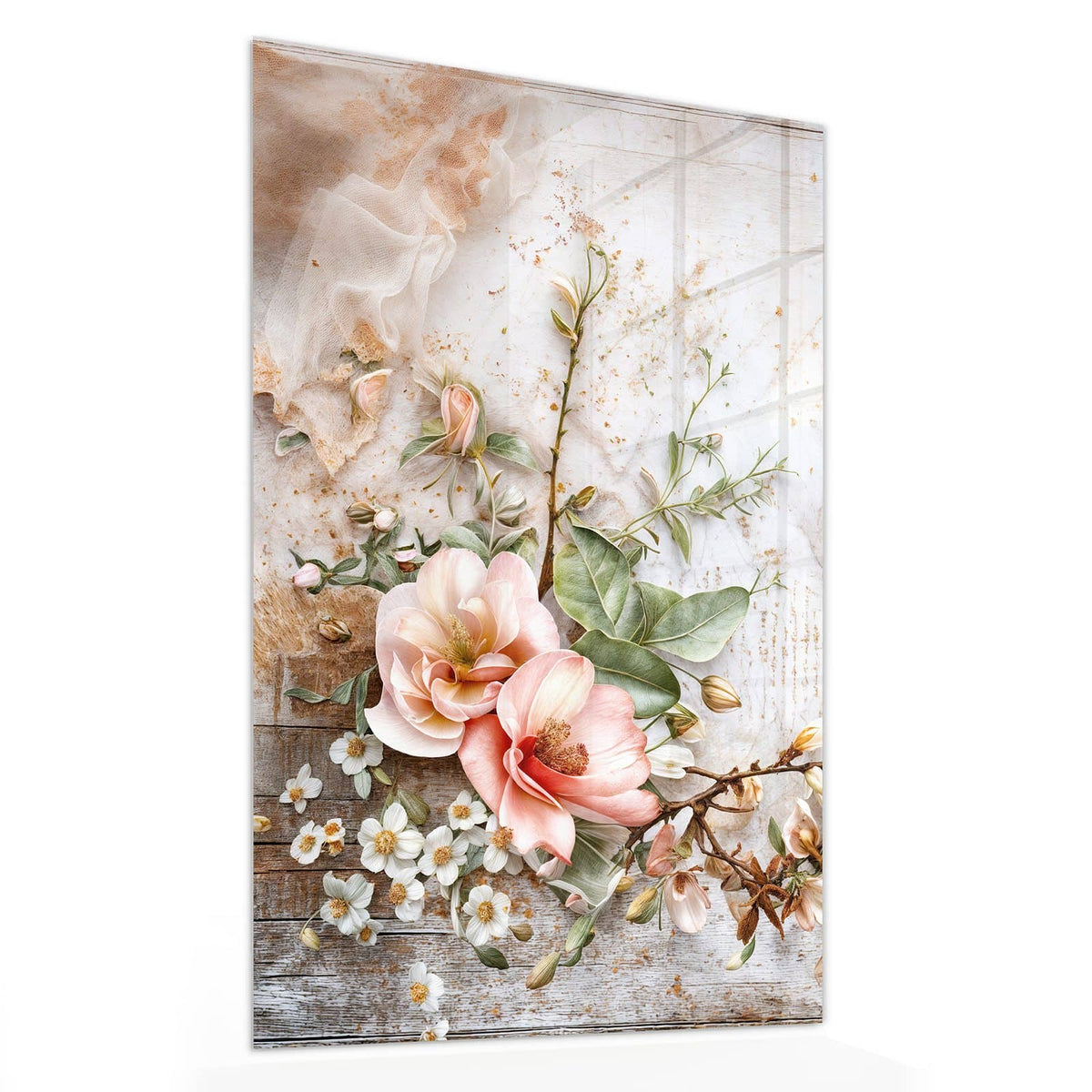 11 Größen – von 30 × 60 bis 60 × 150 cm – Wandbild - Magnolien auf Holz - Hochformat