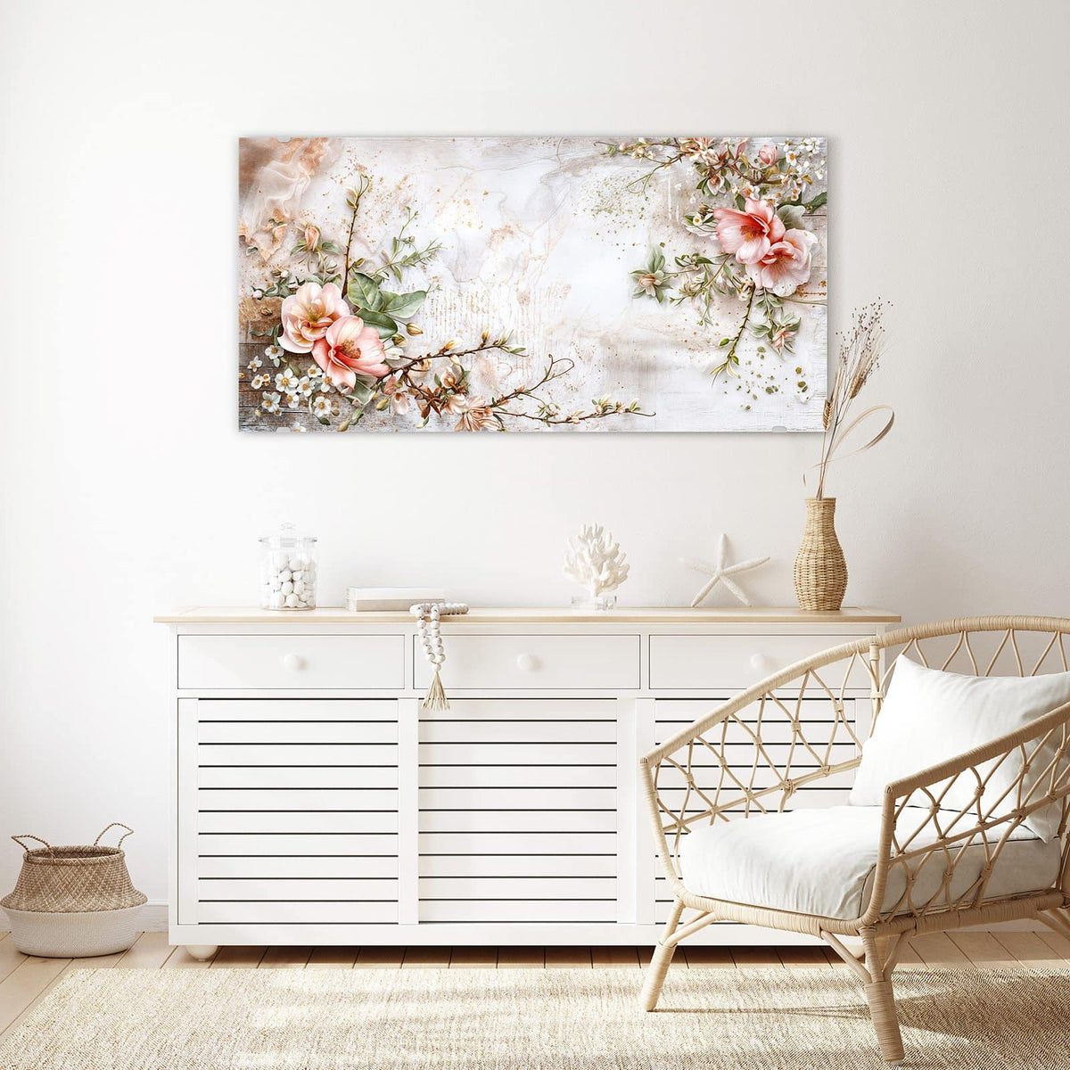 Echtglas, 4 mm – kein Acryl, keine Folie – Wandbild - Magnolien auf Holz - Querformat