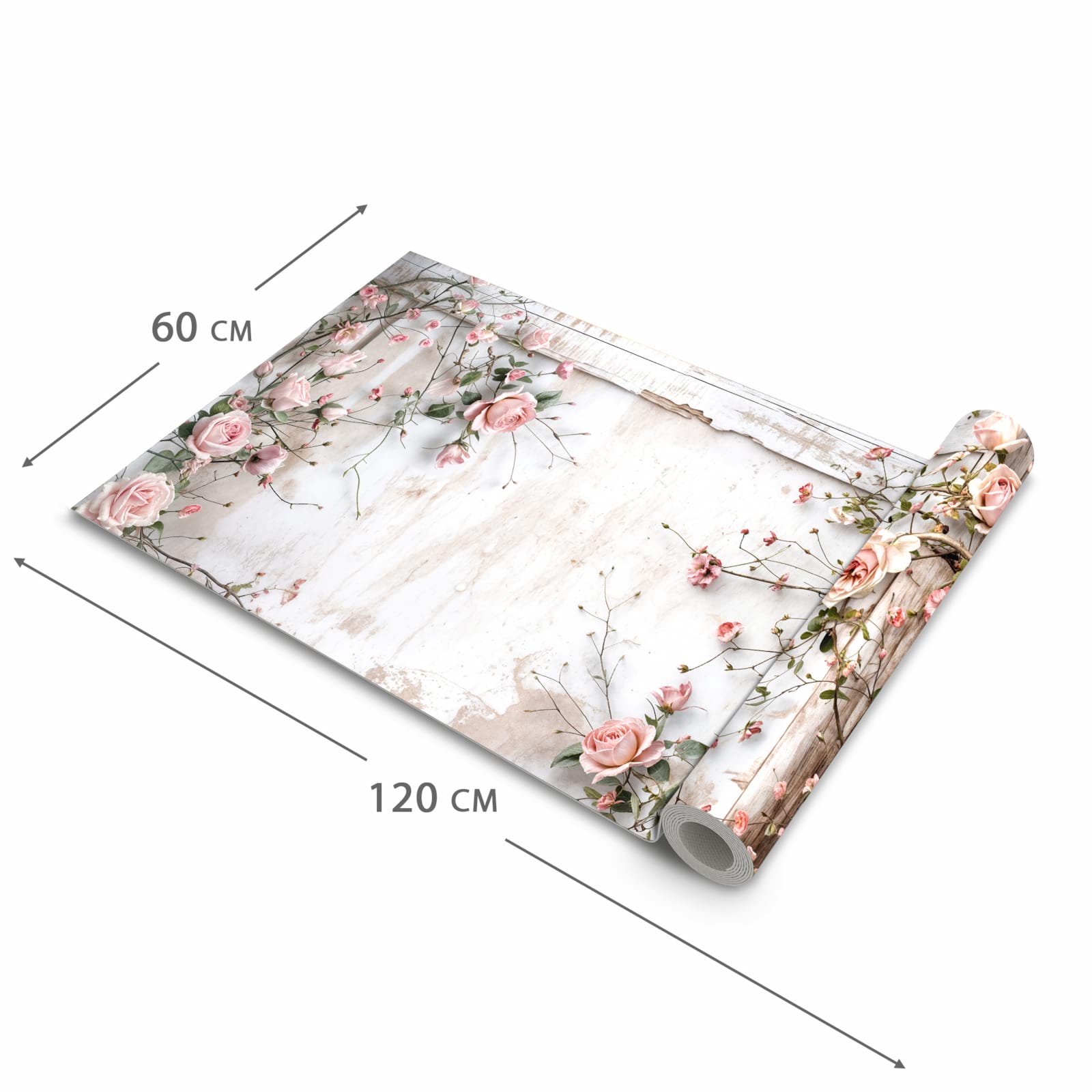 Hygienischer rutschfester Küchenläufer mit Motiv Rosenblüten Eleganz in der Grösse 60x180 cm