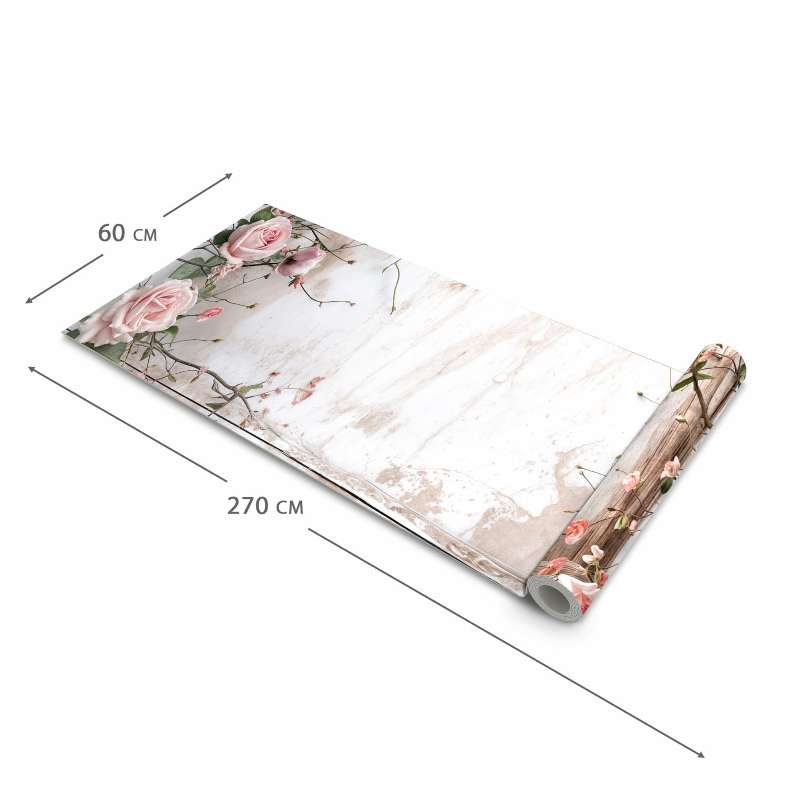 Rutschfester Küchenläufer nach Maß mit Motiv Rosenblüten Eleganz in der Größe 60x180 cm