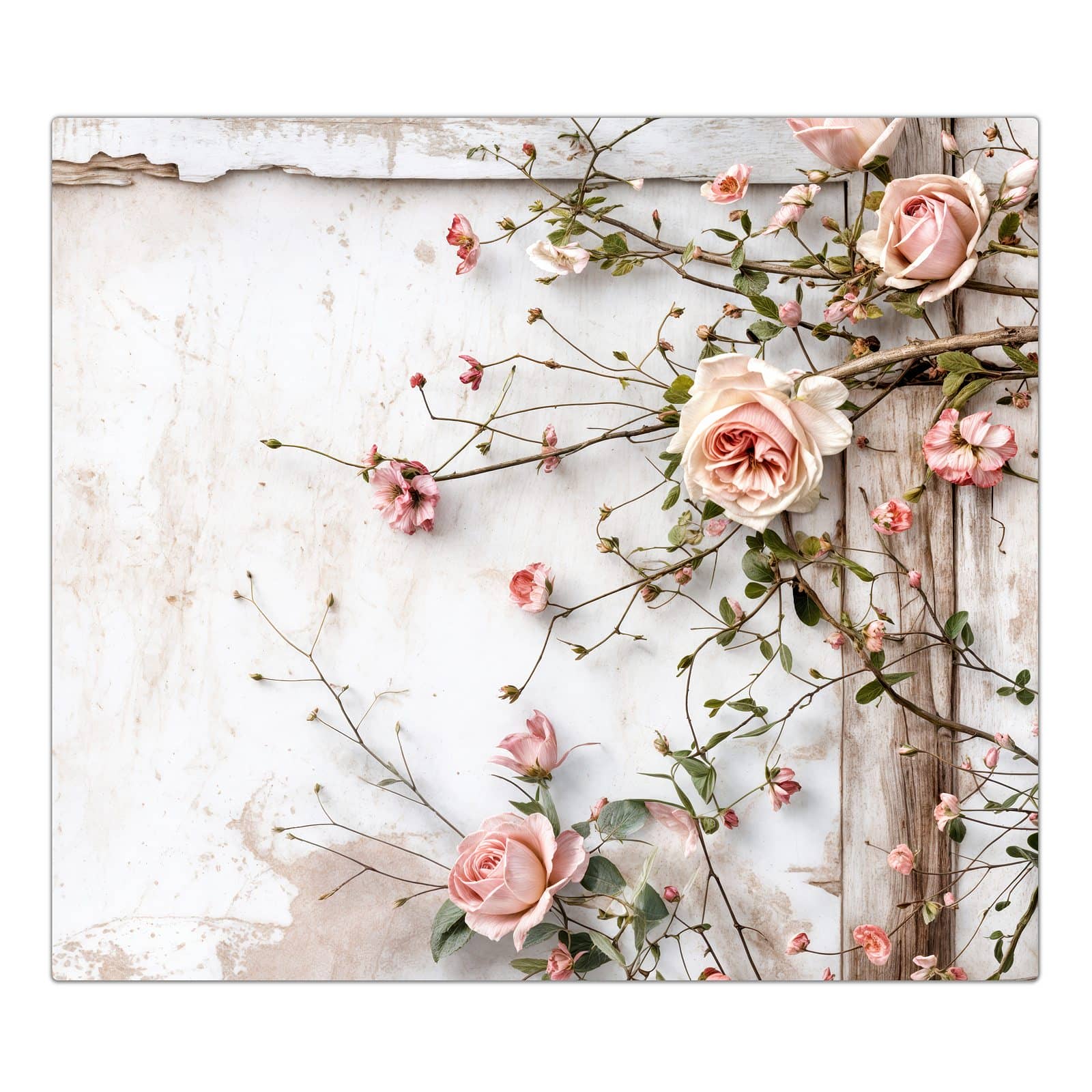 1-teilige Glasplatte für Herd mit Rosenblüten Eleganz-Motiv in der Frontansicht