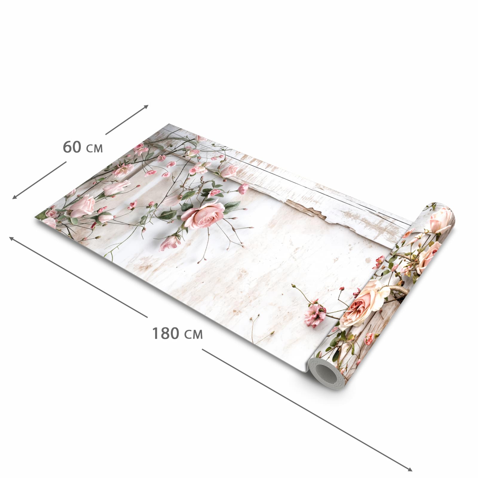 Waschbarer rutschfester Küchenläufer mit Motiv Rosenblüten Eleganz in der Größe 60x180 cm