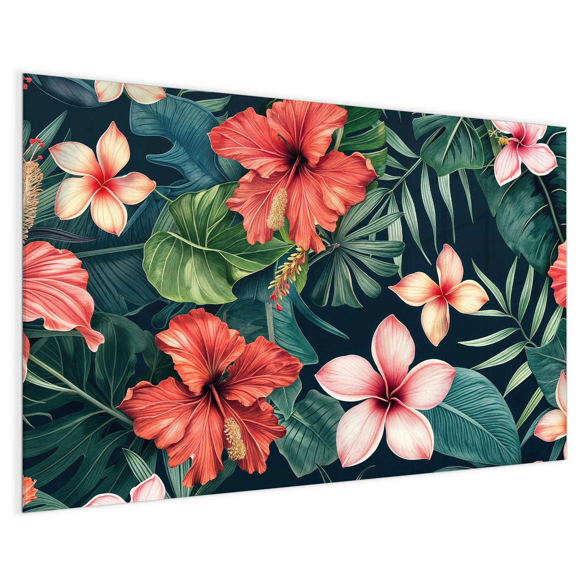 4 mm Glas statt lackiertem Blech – Magnettafel - Hibiskus auf Dunkelgrün