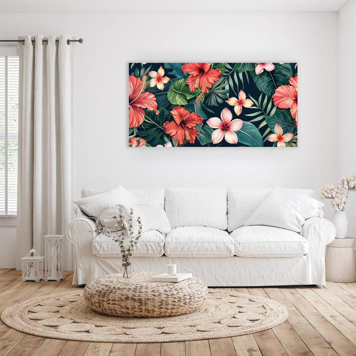 Aufhängung liegt bei – Motiv später wechselbar – Wandbild - Hibiskus auf Dunkelgrün - Querformat