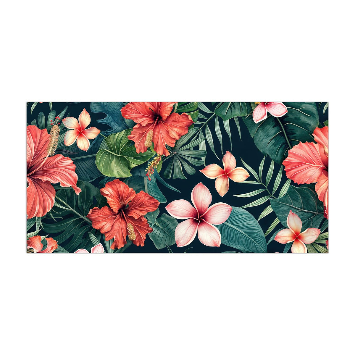 Küchenrückwand aus Glas Hibiskus auf Dunkelgrün im Hochformat, Motiv bildfüllend von vorn