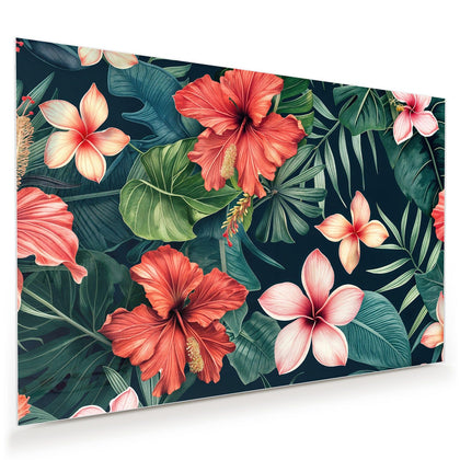 Wandbild mit dem Motiv Hibiskus auf Dunkelgrün