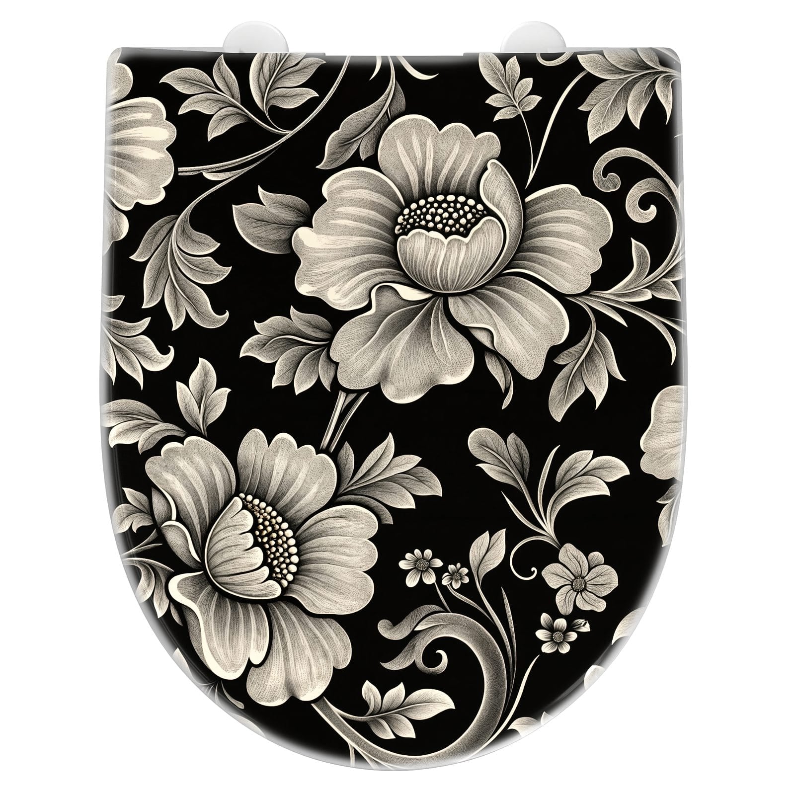 WC-Sitz mit Absenkautomatik Blumenmuster Schwarz