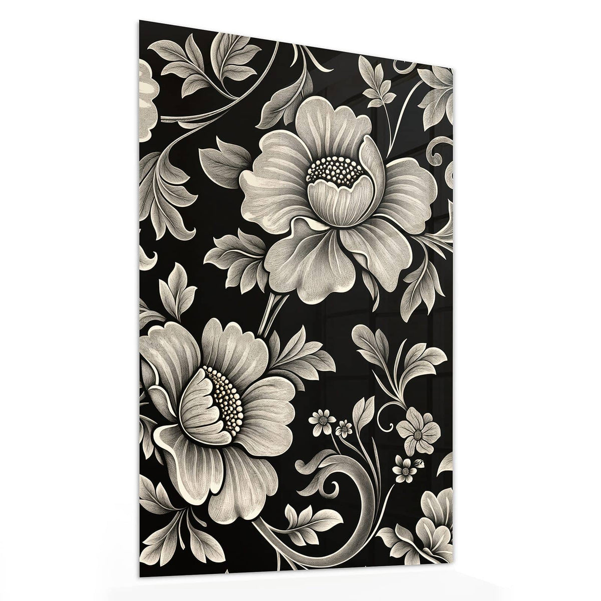11 Größen – von 30 × 60 bis 60 × 150 cm – Wandbild - Blüten auf Schwarz - Hochformat
