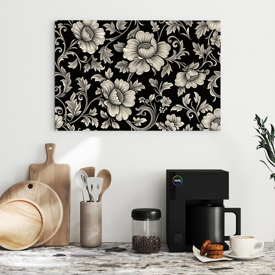 Maße Metall Magnettafel - Blüten auf Schwarz