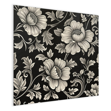 Magnettafel mit dem Motiv Blüten auf Schwarz