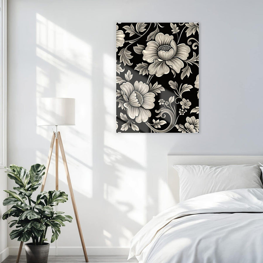 Maße Wandbild - Blüten auf Schwarz - Hochformat