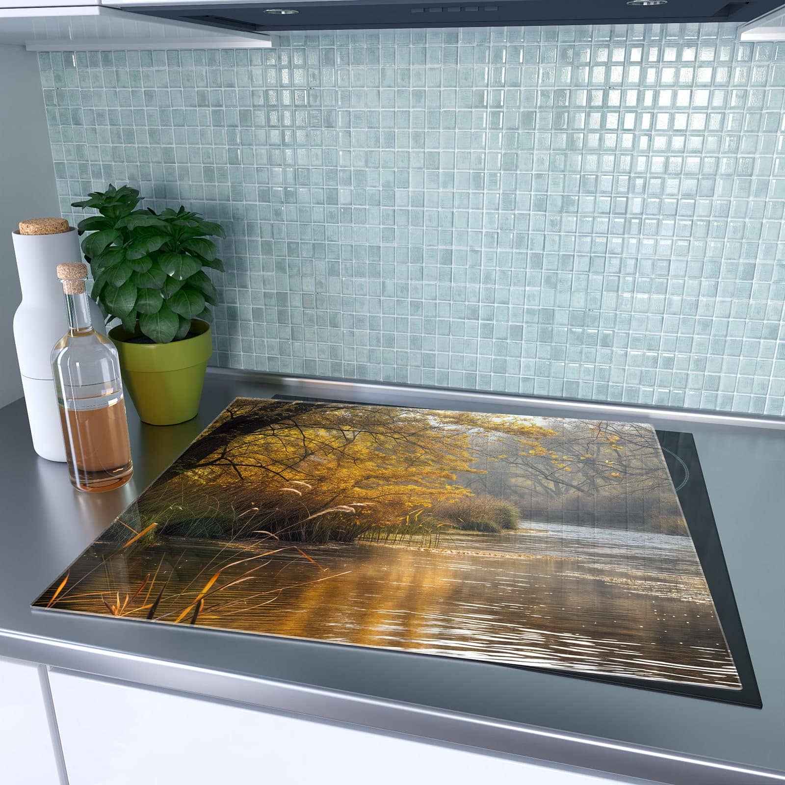 1-teilige Herdabdeckplatten für Ceranfeld mit Herbstliches Ufer-Motiv auf dem Ceranfeld