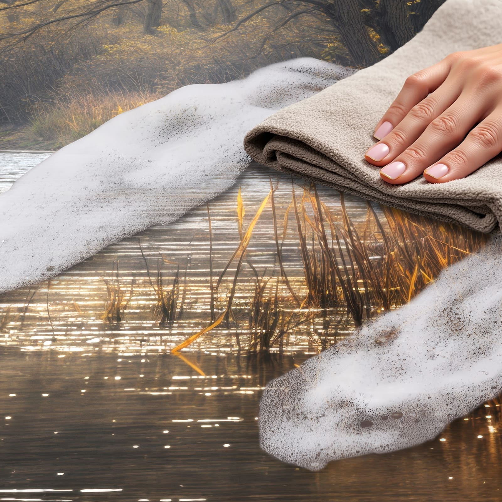 Hygienischer Küchenläufer mit Motiv Herbstliches Ufer - einfach zu reinigen