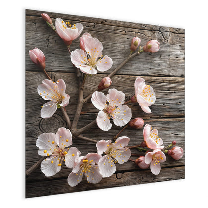 Magnettafel mit dem Motiv Blüten auf Grauholz