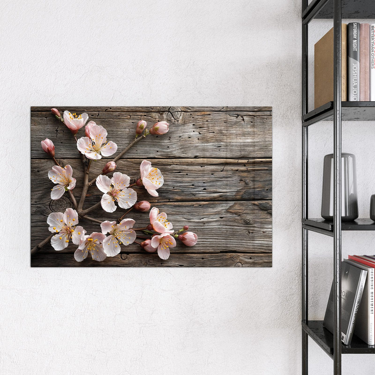 Magnettafel - Blüten auf Grauholz – Blütenzweige auf grauem Holz