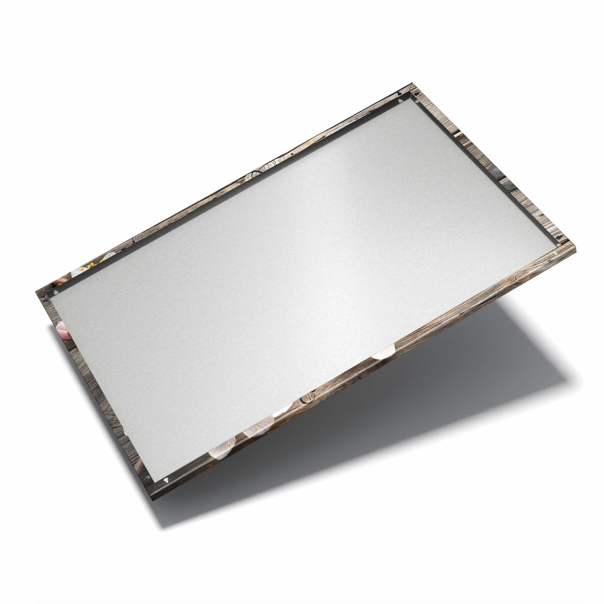 Nur 7 mm – liegt eng an der Wand – Metall Magnettafel - Blüten auf Grauholz