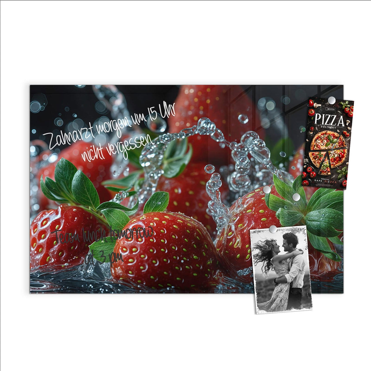 Beschreiben, abwischen, anheften – Magnettafel - Erdbeeren mit Tropfen