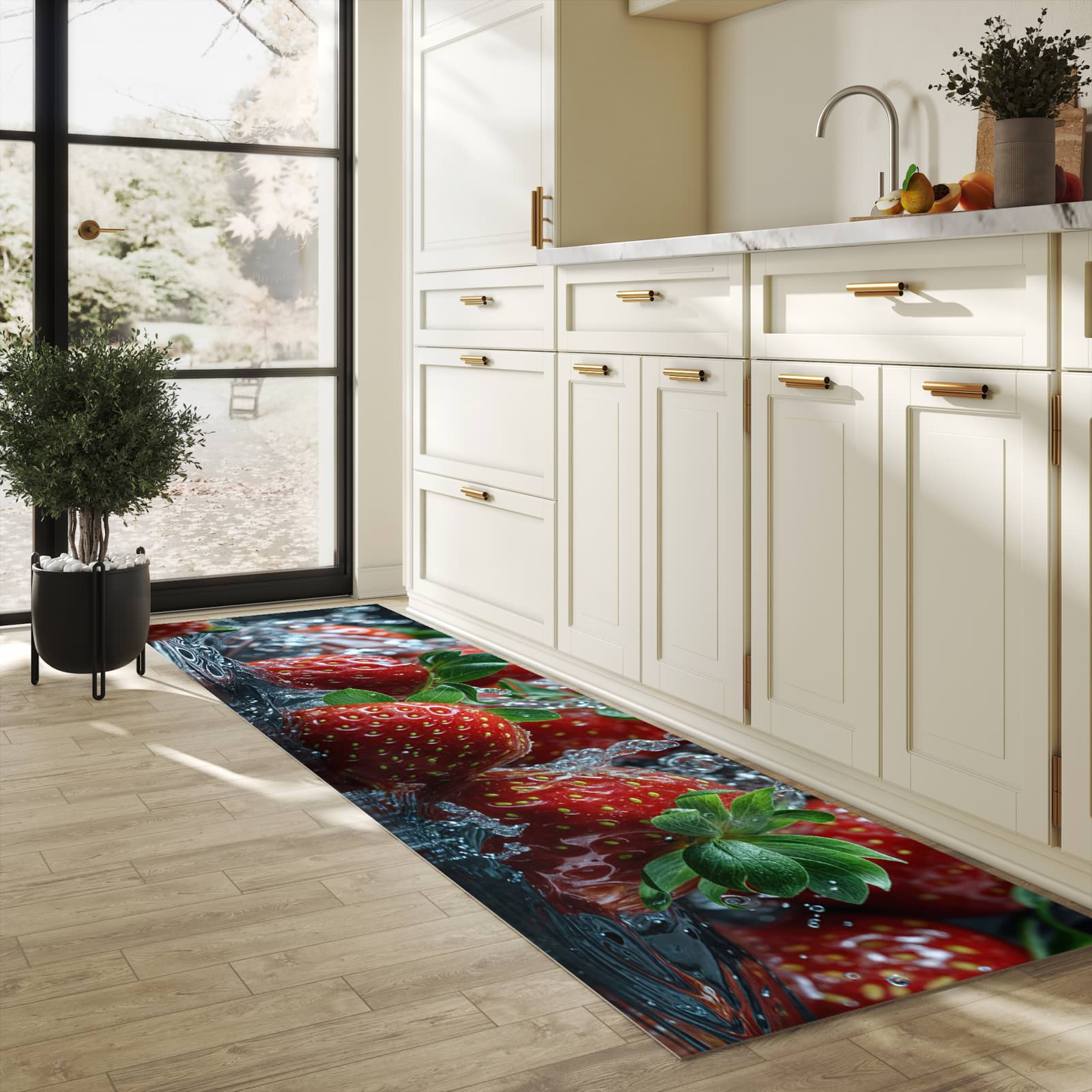 UV-beständiger Küchenläufer mit Motiv Erdbeeren von Frische in heller Küche