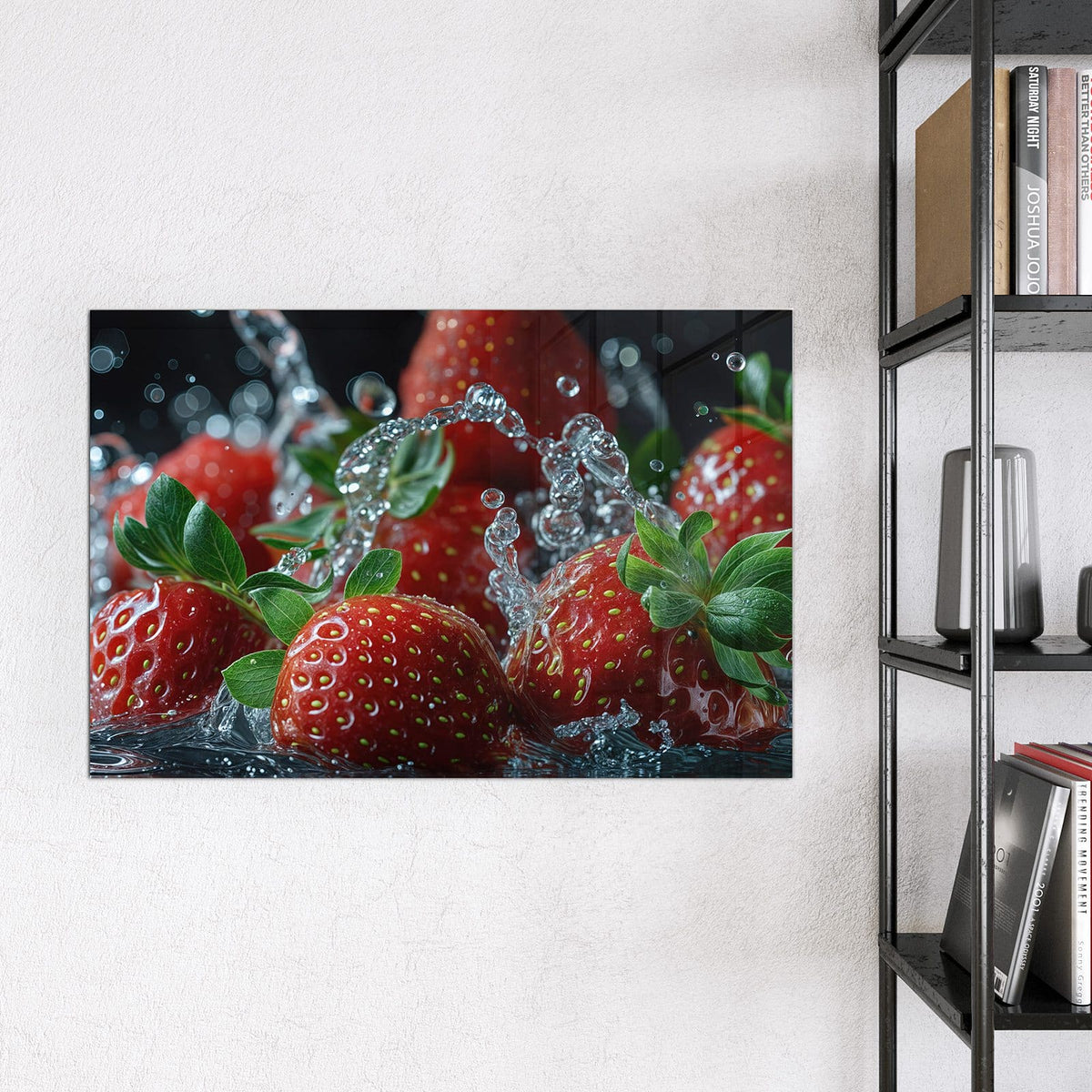Magnettafel - Erdbeeren mit Tropfen – Erdbeeren im spritzenden Wasser