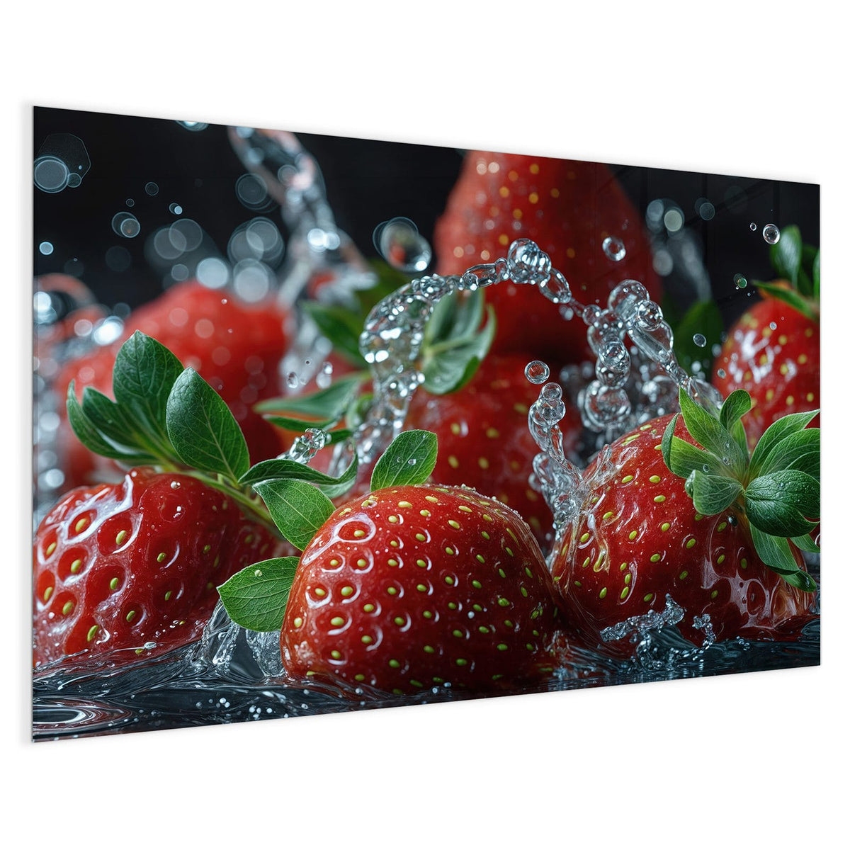 4 mm Glas statt lackiertem Blech – Magnettafel - Erdbeeren mit Tropfen