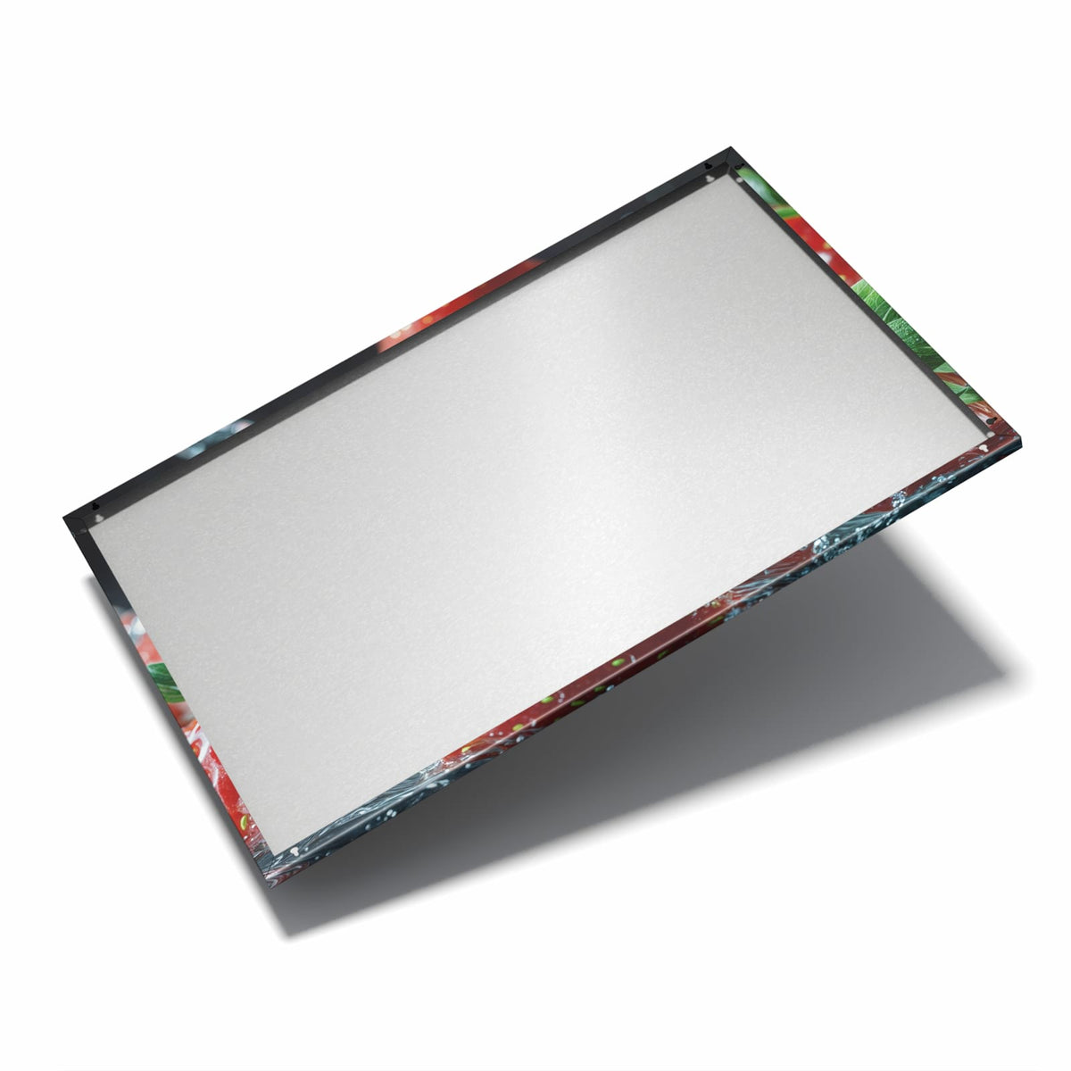 Nur 7 mm – liegt eng an der Wand – Metall Magnettafel - Erdbeeren mit Tropfen