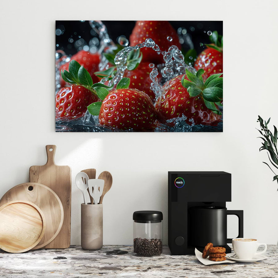 Maße Metall Magnettafel - Erdbeeren mit Tropfen