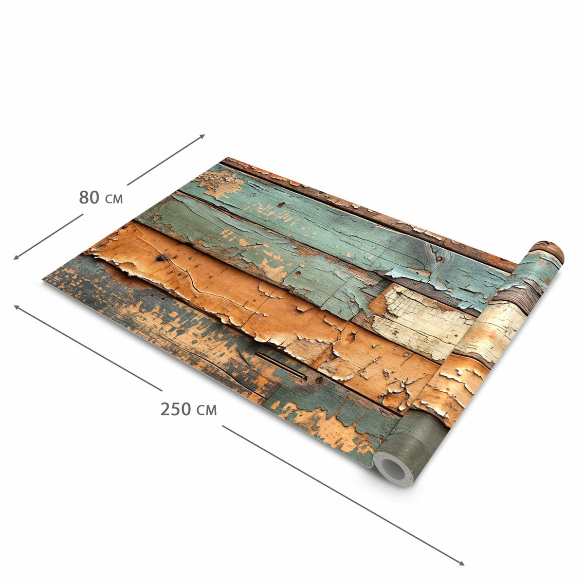Organisierender Küchenläufer mit Motiv Antike Holzplanken in der Grösse 80x250 cm