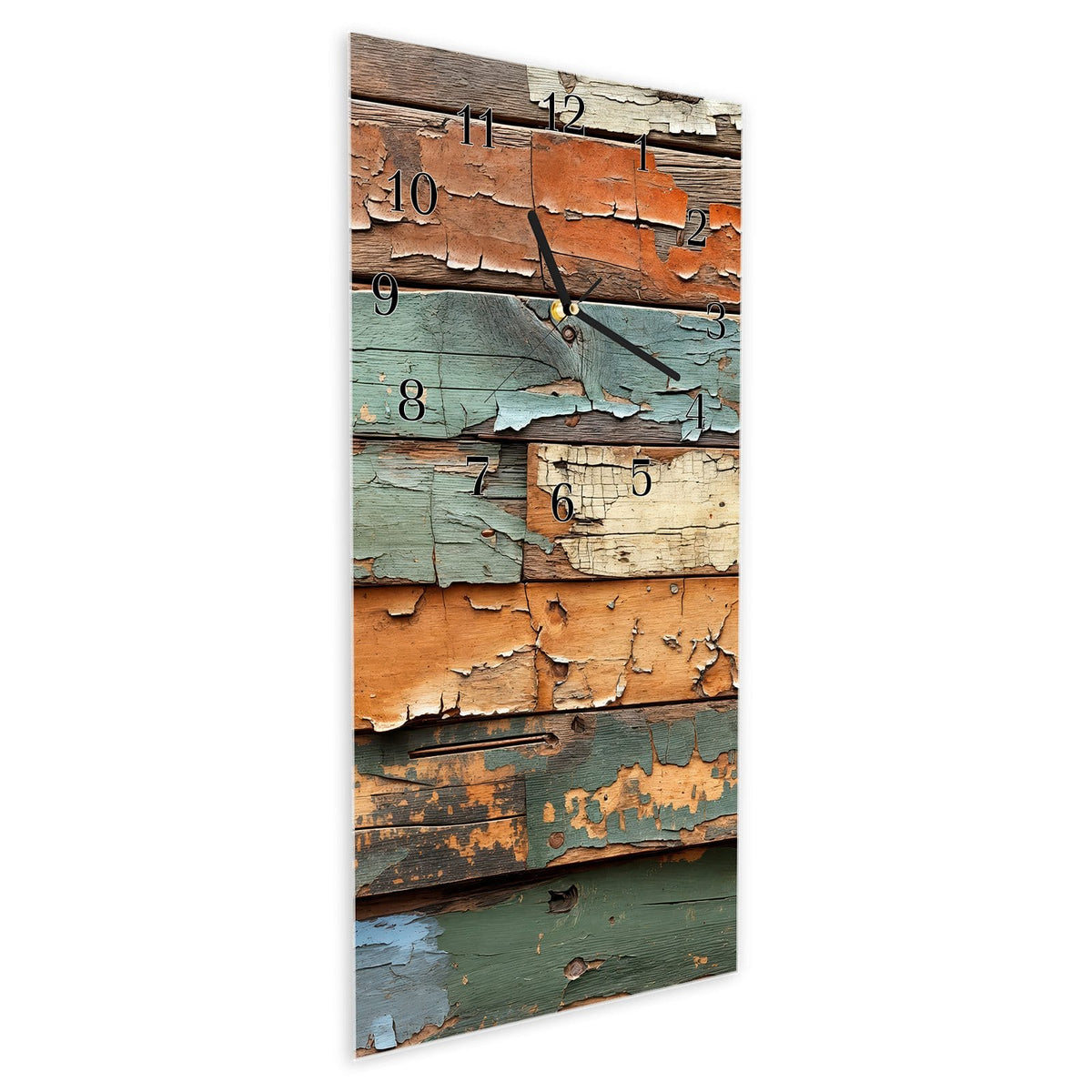 Vormontiert – mit Schwebeeffekt – Wanduhr Antike Holzplanken aus Glas – Hochformat 30 × 60 cm