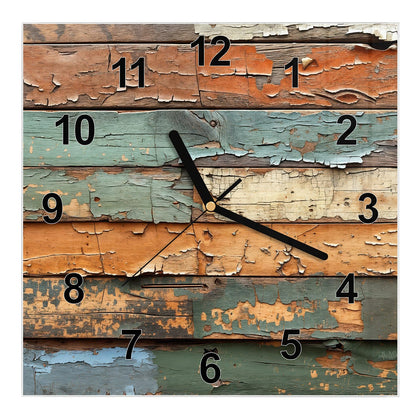 Wanduhr Quadratisch mit dem Motiv Antike Holzplanken