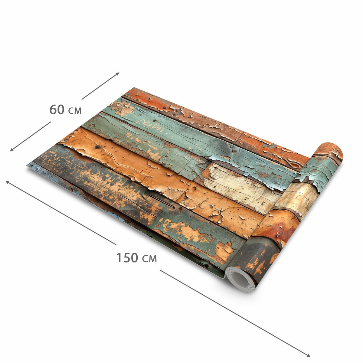 Hygienischer Teppich fürs Esszimmer mit Motiv Antike Holzplanken in der Grösse 80x250 cm