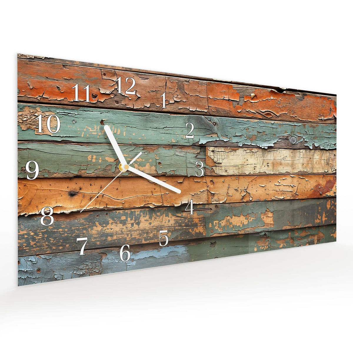 Vormontiert – mit Schwebeeffekt – Wanduhr Antike Holzplanken aus Glas – Querformat 60 × 30 cm