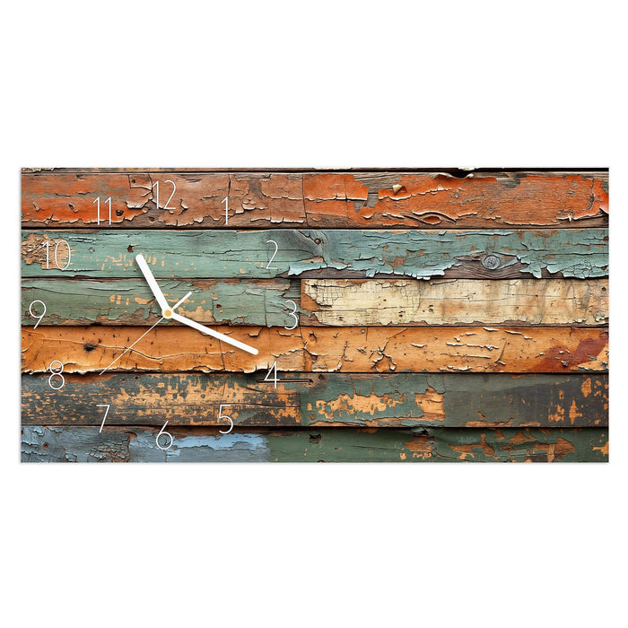 Wanduhr Antike Holzplanken aus Glas – Querformat 60 × 30 cm mit Ziffernblatt Elegant