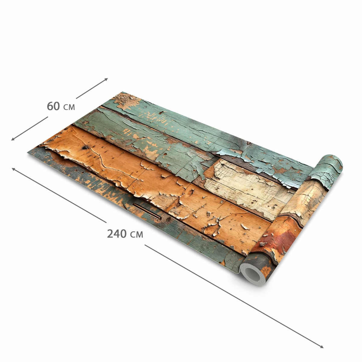 Waschbarer rutschfester Küchenteppich mit Motiv Antike Holzplanken in der Größe 80x250 cm