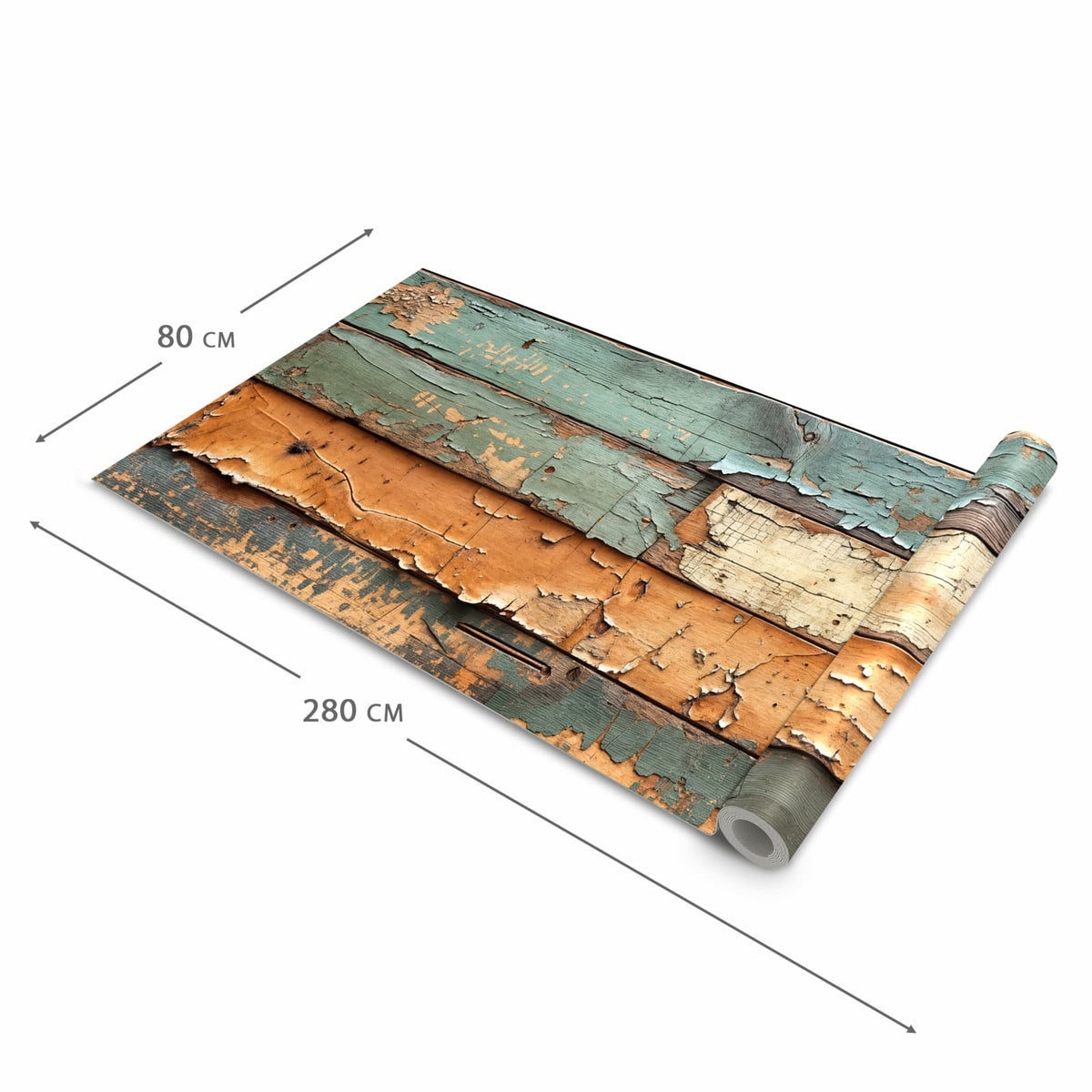 Bodenschonender rutschfester Küchenteppich mit Motiv Antike Holzplanken in der Grösse 80x250 cm