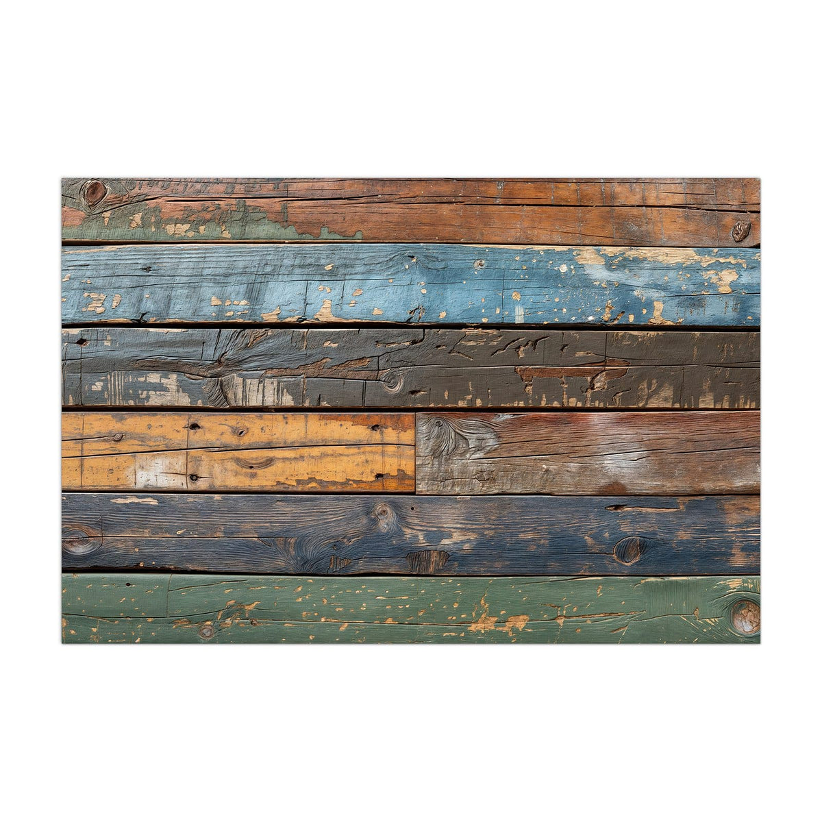 Küchenrückwand aus Glas Planken in Blau und Rost im Hochformat, Motiv bildfüllend von vorn