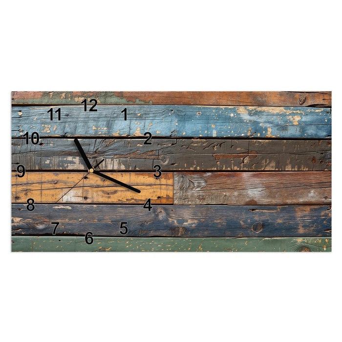 Wanduhr Bunte Holzplatte aus Glas – Querformat 60 × 30 cm mit Ziffernblatt Modern