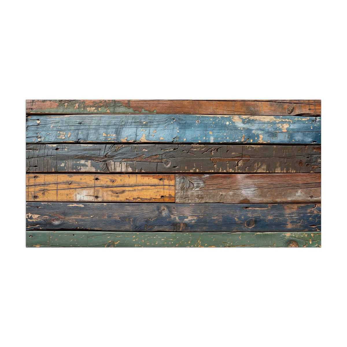 Küchenrückwand aus Glas Planken in Blau und Rost im Hochformat, Motiv bildfüllend von vorn