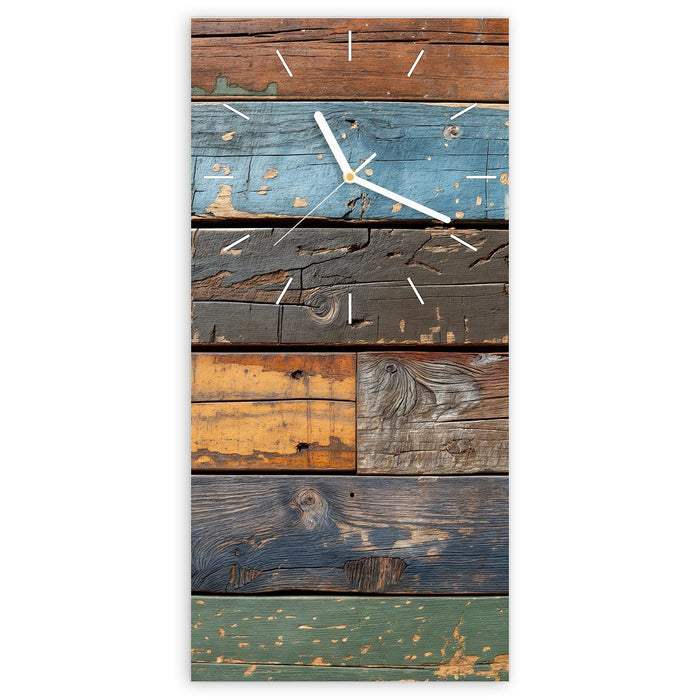 Wanduhr Bunte Holzplatte aus Glas – Hochformat 30 × 60 cm mit Ziffernblatt Linie