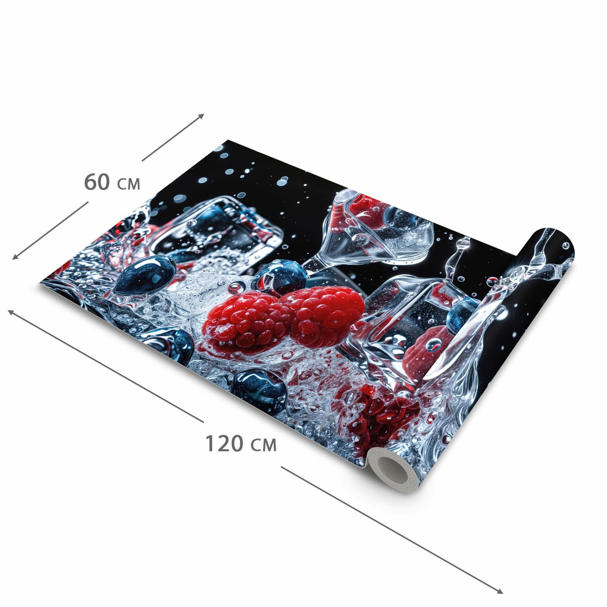 Strapazierfähiger abwaschbarer Küchenläufer mit Motiv Beeren Eiswürfel in der Größe 80x200 cm
