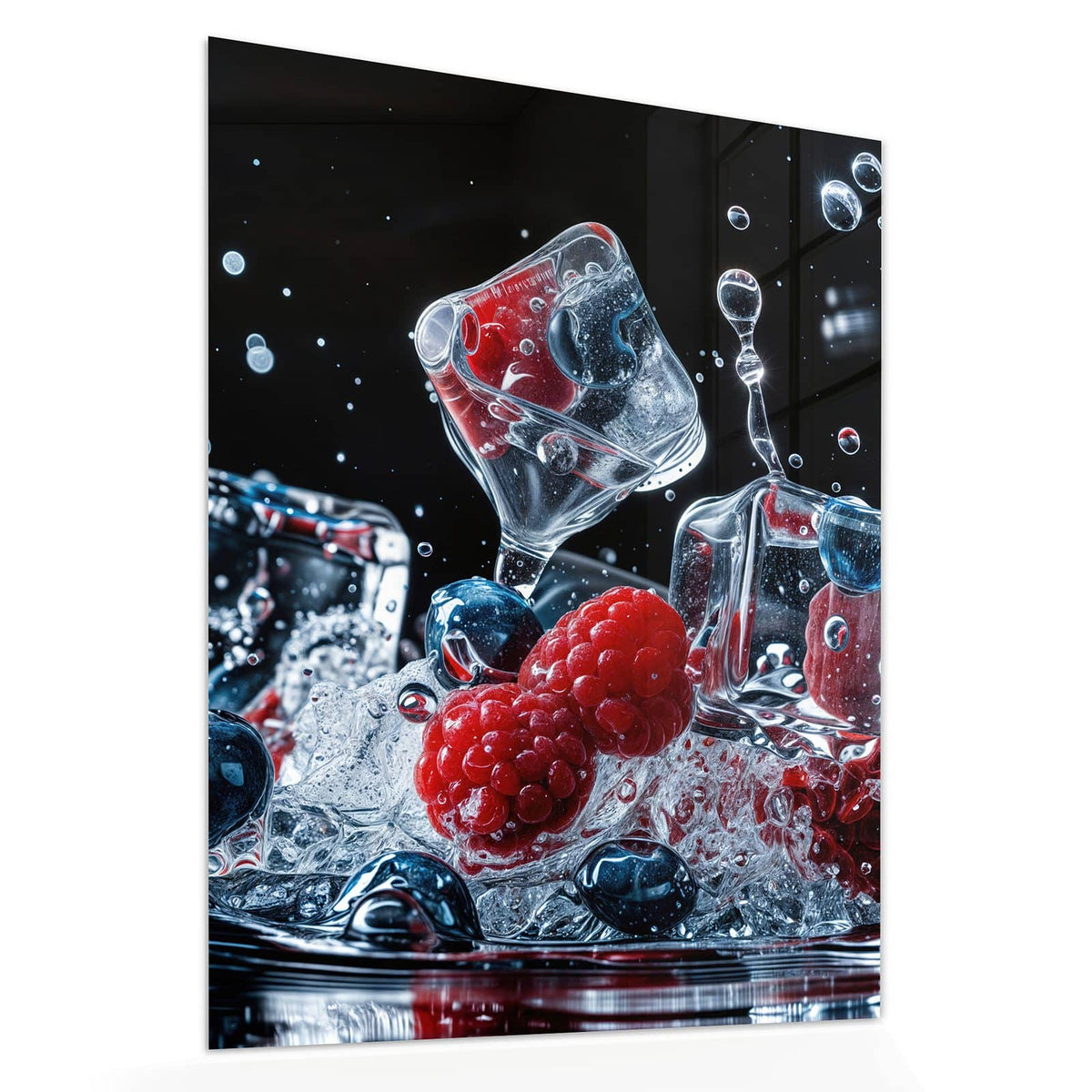 Echtglas, 4 mm – kein Acryl, keine Folie – Wandbild - Eisgekühlte Beeren - Hochformat