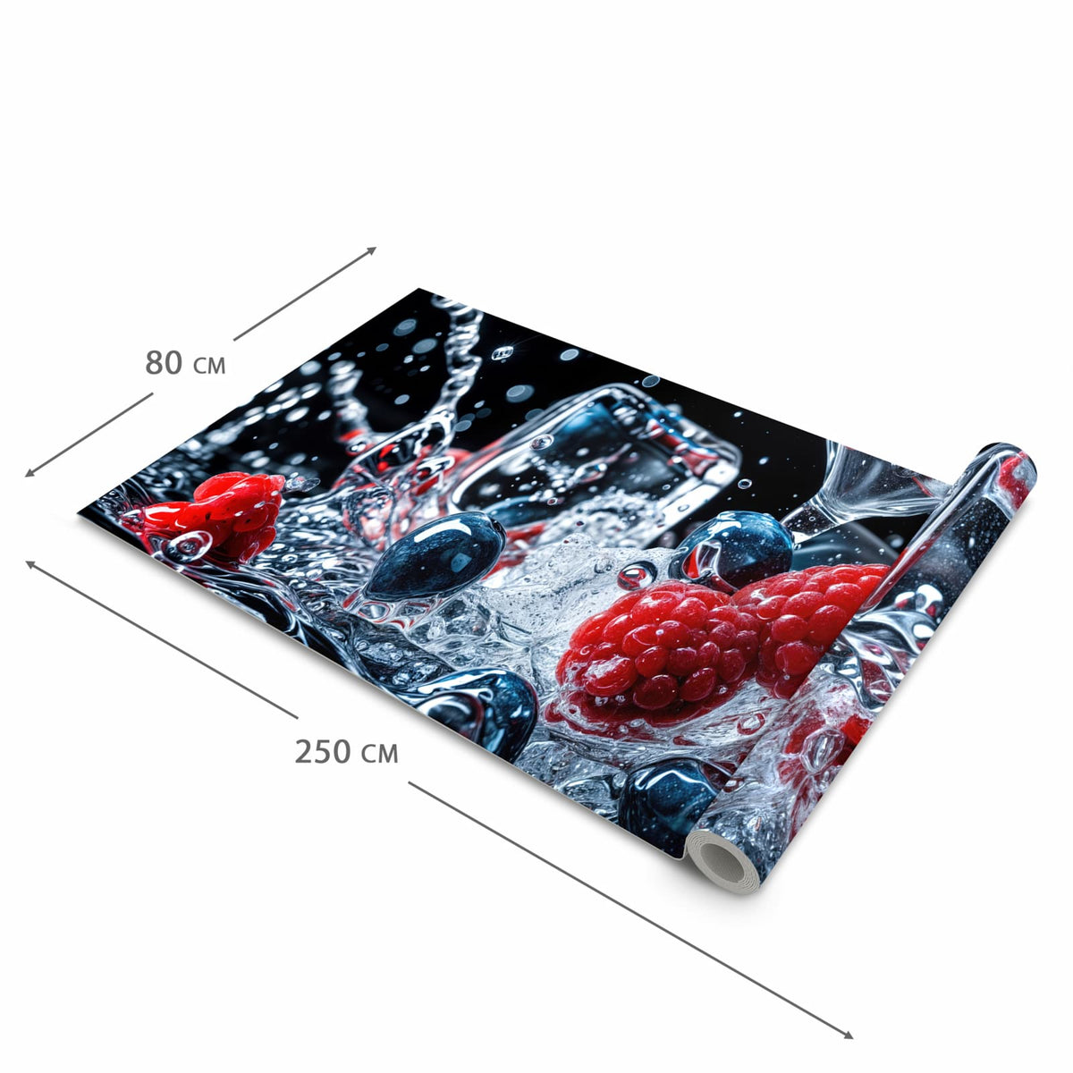 Farbbeständiger Küchenteppich mit Motiv Beeren Eiswürfel in der Grösse 80x250 cm