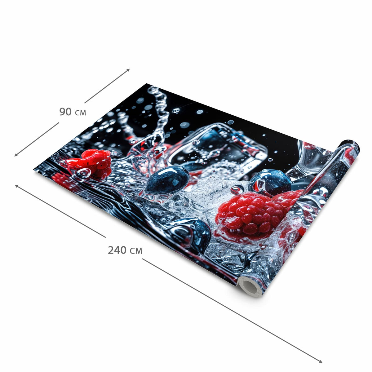 Geräuschdämpfender Küchenläufer mit Motiv Beeren Eiswürfel in der Grösse 80x250 cm