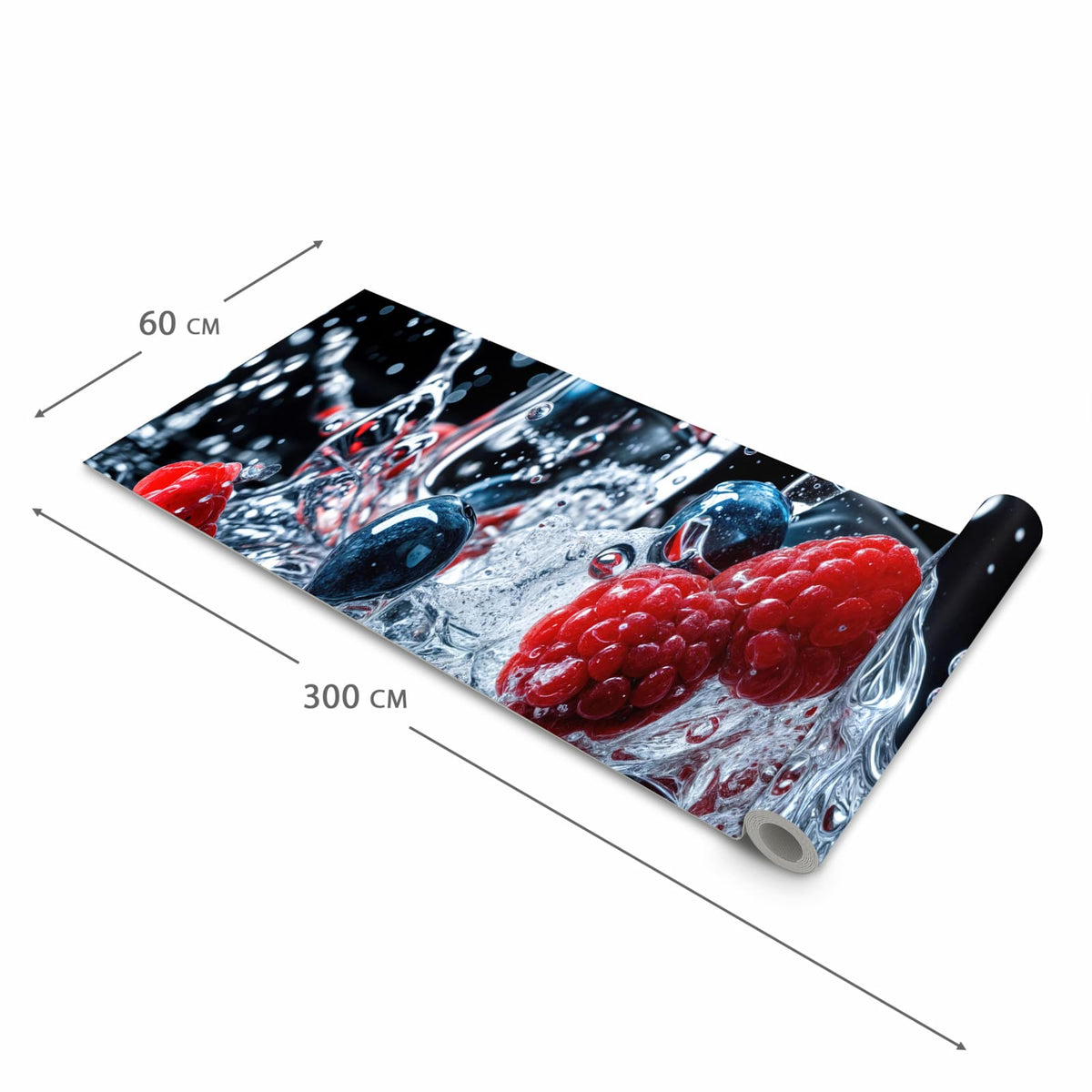 Bodenschonender Küchenteppich mit Motiv Beeren Eiswürfel in der Grösse 80x200 cm