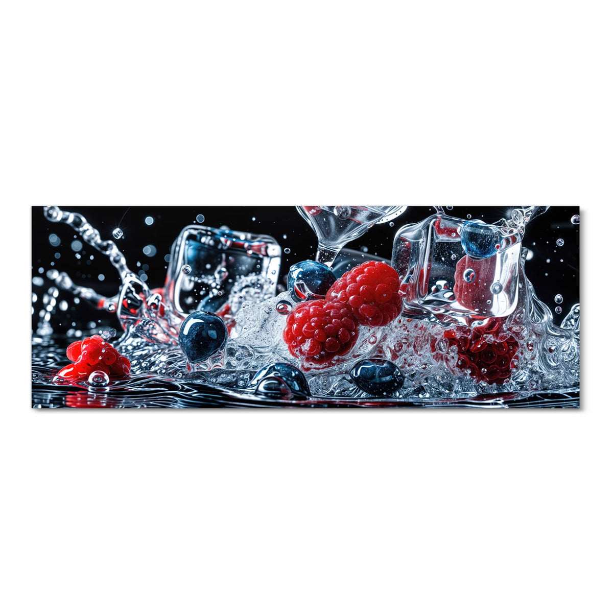 Waschbarer Küchenläufer mit Motiv Beeren Eiswürfel in Frontansicht für angenehme Haptik
