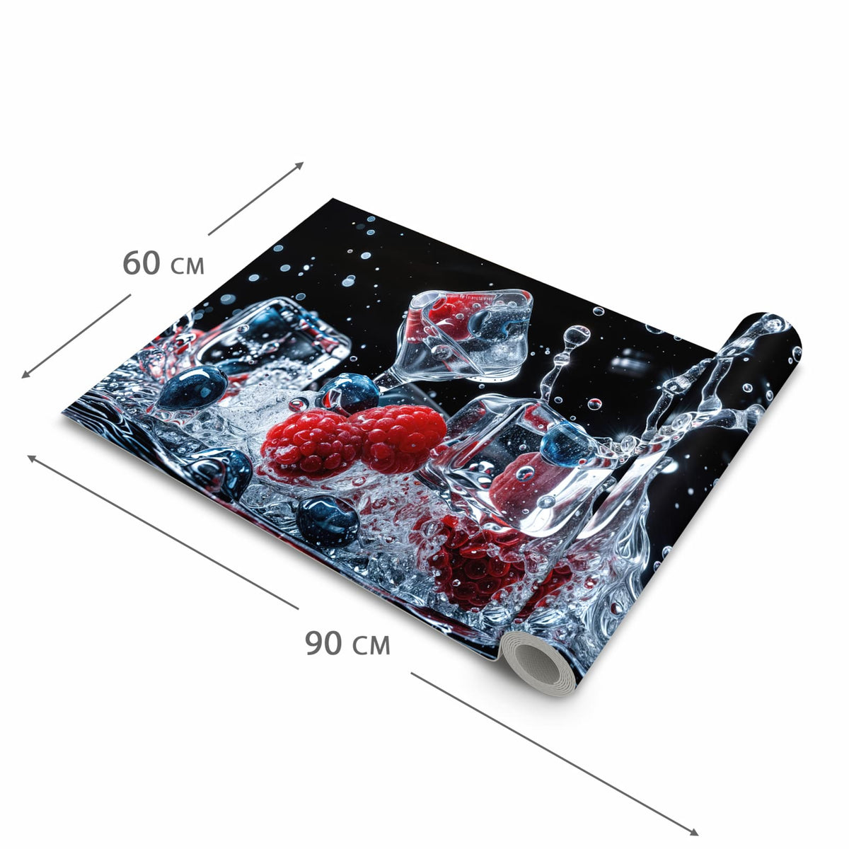 Küchenteppich mit Motiv Beeren Eiswürfel in der Grösse 80x250 cm für Ordnung & Übersicht