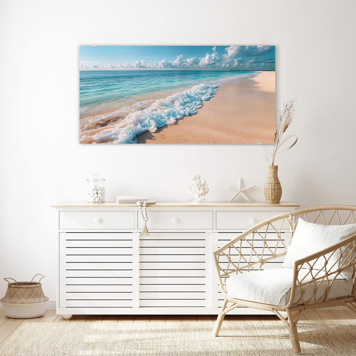 Echtglas, 4 mm – kein Acryl, keine Folie – Wandbild - Wolken über Türkismeer - Querformat