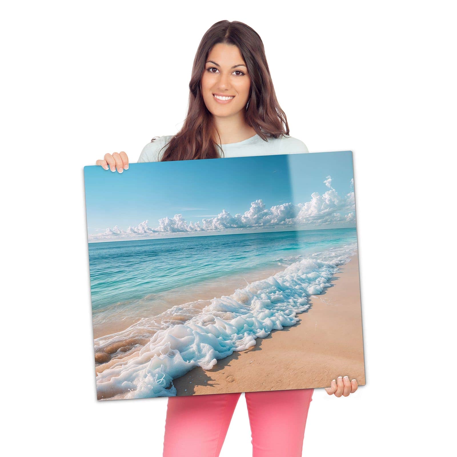 2-teilige Herdabdeckung aus Glas mit Strand Surf Wellen-Motiv als Spritzschutz hinter dem Kochfeld