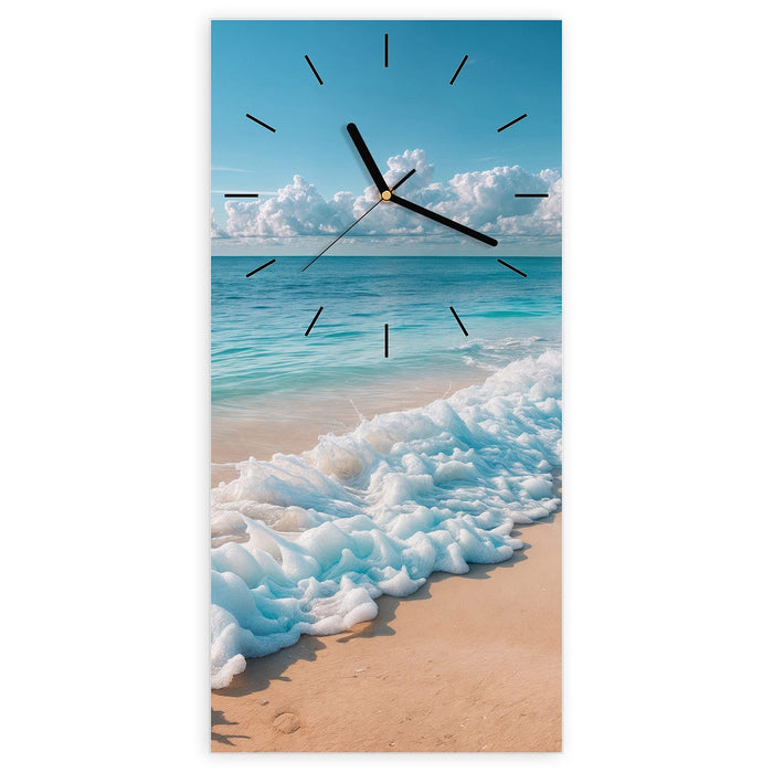 Wanduhr Strand Surf Wellen aus Glas – Hochformat 30 × 60 cm mit Ziffernblatt Linie